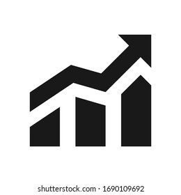 Creciente vector de icono de ganancias. Icono de progreso, signo. Icono aislado. Icono de gráfico de barra de crecimiento con flecha Aislada. Símbolo de aumento de ganancia. Gráfico de crecimiento de beneficios. Ilustración del vector