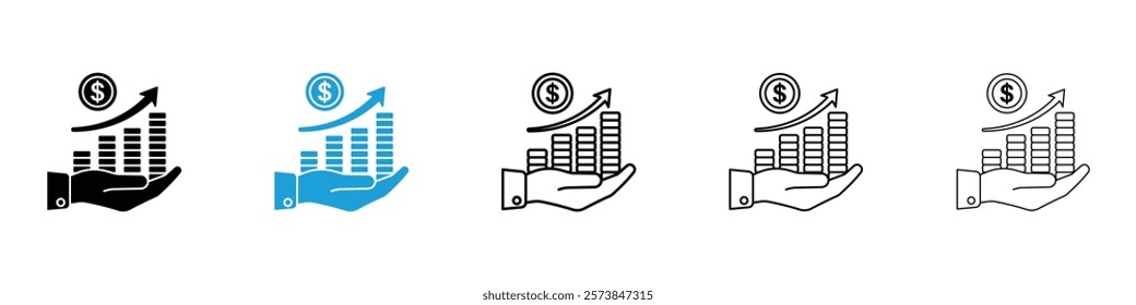 Growing profit icons in filled and 3 stroke weights