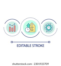 Growing rate of cryptocurrency loop concept icon. Long term investment. Digital currency advantages abstract idea thin line illustration. Isolated outline drawing. Editable stroke. Arial font used