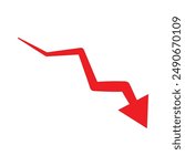 Growing Red Arrow down. Concept of sales symbol icon moving down Growth chart sign. Flexible arrow indication statistic. Trade infographic. Profit arrow Vector illustration.