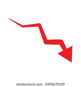 Growing Red Arrow down. Concept of sales symbol icon moving down Growth chart sign. Flexible arrow indication statistic. Trade infographic. Profit arrow Vector illustration.