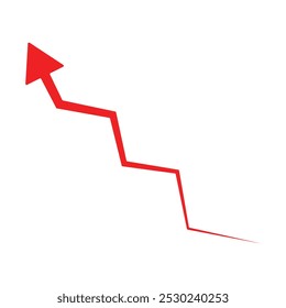 Growing red arrow. Graph arrow up. Growing Red Arrow. Simple red graph. Concept of growth and increase. Growing chart isolated on white background. Three dimensional indicator arrow. Eps 10.