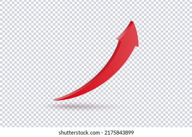 Creciendo flecha roja hacia arriba. Icono de símbolo de concepto de ventas con una flecha 3d realista que se mueve hacia arriba. Signo del gráfico de crecimiento. Estadísticas flexibles de indicación de flecha. Infografía comercial. Ilustración vectorial de flecha de beneficio