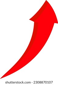 Growing Red Arrow up. Concept of sales symbol icon with realistic 3d arrow moving up. Growth chart sign. Flexible arrow indication statistic. Profit arrow vector illustration. Replaceablel vector.
