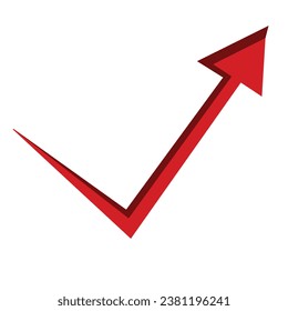Growing Red Arrow up. Concept of sales symbol icon with realistic 3d arrow moving up. Growth chart sign. Flexible arrow indication statistic. Trade infographic. Profit arrow Vector illustration