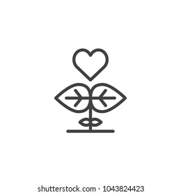 Growing relationships outline icon. linear style sign for mobile concept and web design. Heart flower simple line vector icon. Symbol, logo illustration. Pixel perfect vector graphics