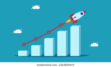 Growing rocket and bar chart. Business growth. Finance and investment concept. vector illustration