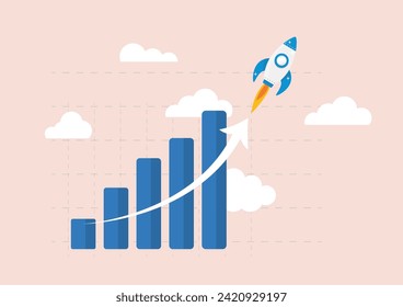 Growing rocket and bar chart. Business growth. Finance and investment concept. vector illustration
