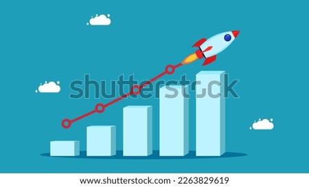 Growing rocket and bar chart. Business growth. Finance and investment concept. vector illustration