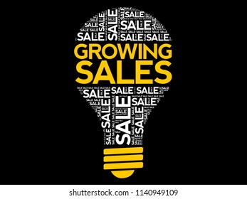 Growing Sales bulb word cloud, business concept background