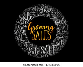 Growing Sales circle word cloud collage, business concept background