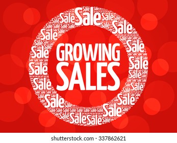 Growing Sales stamp vector words cloud, business concept background