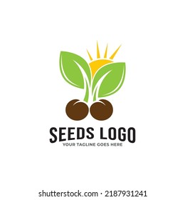 Growing seed logo design template. Fit for wheat farm, natural harvest, agronomy, rural country farming field.