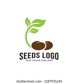 Growing seed logo design template. Fit for wheat farm, natural harvest, agronomy, rural country farming field.