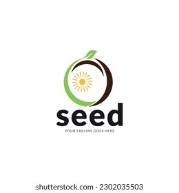 Plantilla de diseño del logotipo de semilla en crecimiento. Apto para la explotación de trigo, la cosecha natural, la agronomía, el campo de cultivo rural