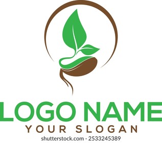 Growing seed logo design template. Fit for wheat farm, natural harvest, agronomy, rural country farming field.
Plant seed logo, reforestation logo go green vector line art illustration
