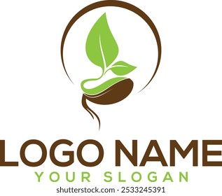 Growing seed logo design template. Fit for wheat farm, natural harvest, agronomy, rural country farming field.
Plant seed logo, reforestation logo go green vector line art illustration
