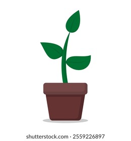 Growing Seedling in a Pot Vector Illustration, Simple Graphic Design for Cultivation Icon or Logo, Editable and Scalable EPS File Isolated on White Background