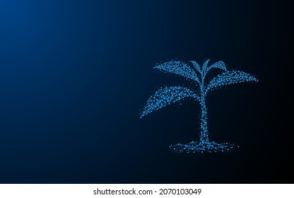 Growing seedlings.Digital low poly wire mesh style design with network access point. vector illustration
