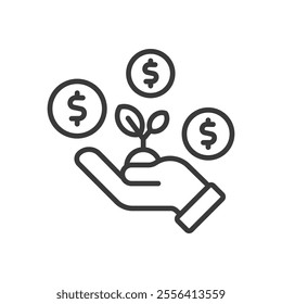 Growing Seeds Capital, icon in line design. Growing, seeds, capital, investment, growth, finance, startup on white background vector. Growing Seeds Capital editable stroke icon