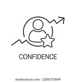 Growing self-confidence. Personal growth. Vector linear icon isolated on white background. - Shutterstock ID 2306753049