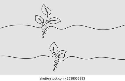Growing Sprout Botanical One Line Art. Hand drawing vector Illustration