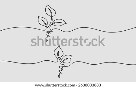 Growing Sprout Botanical One Line Art. Hand drawing vector Illustration