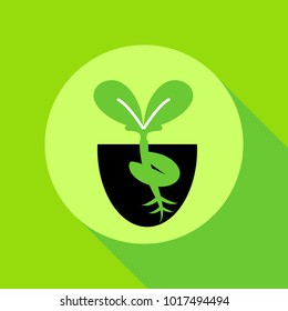 Growing sprout flat icon with long shadow. Vector graphic illustration.