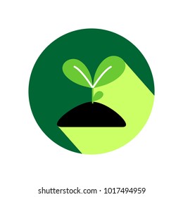 Growing sprout flat icon with long shadow. Vector graphic illustration.