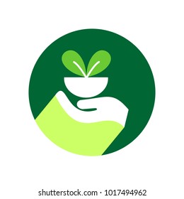 Growing sprout flat icon with long shadow. Vector graphic illustration.