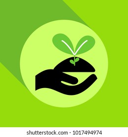 Growing sprout flat icon with long shadow. Vector graphic illustration.