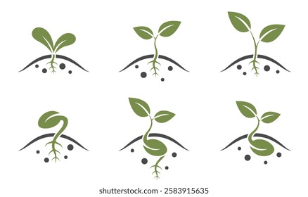 Growing sprout icon set. Seed germination, planting and seedling symbols. isolated vector images in simple style