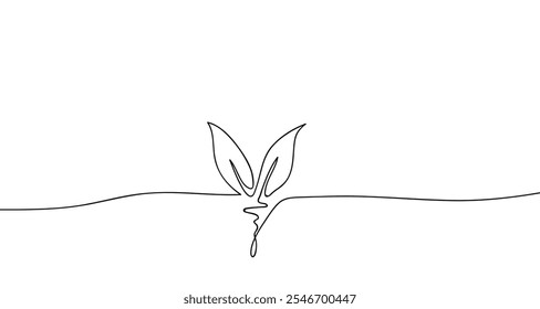 Growing Sprout and leaves One Line Art . Hand drawing vector Illustration