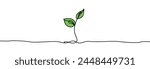 Growing sprout one line art .Vector silhouette of growing green plant. Hand drawn green leaf. Growing sprout plant continuous line .Plant with roots single line.