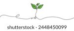 Growing sprout one line art .Vector silhouette of growing green plant. Hand drawn green leaf. Growing sprout plant continuous line .Plant with roots single line.