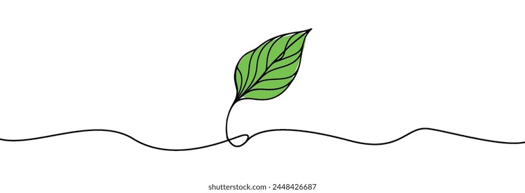 Growing sprout one line art .Vector silhouette of growing green plant. Hand drawn green leaf. Growing sprout plant continuous line .Plant with roots single line.