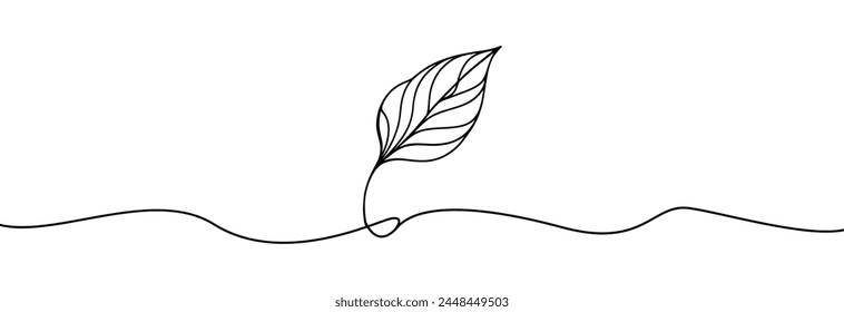 Growing sprout one line art .Vector silhouette of growing green plant. Hand drawn green leaf. Growing sprout plant continuous line .Plant with roots single line.