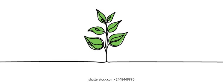 Growing sprout one line art .Vector silhouette of growing green plant. Hand drawn green leaf. Growing sprout plant continuous line .Plant with roots single line.