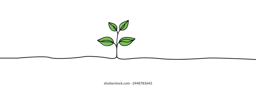 Growing sprout one line art .Vector silhouette of growing green plant. Hand drawn green leaf. Growing sprout plant continuous line .Plant with roots single line.