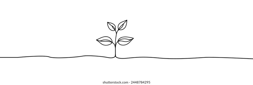 Growing sprout one line art .Vector silhouette of growing green plant. Hand drawn green leaf. Growing sprout plant continuous line .Plant with roots single line.