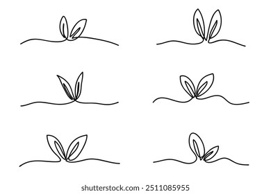 Growing Sprout One Line Art collection .Leaves one continuous line. Hand drawn vector Illustration