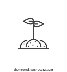 Growing sprout in a soil outline icon. linear style sign for mobile concept and web design. Young plant growing simple line vector icon. Symbol, logo illustration. Pixel perfect vector graphics
