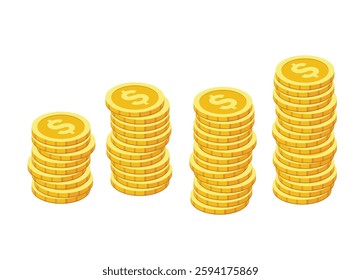 growing stack of dollar coins; symbolizing financial success, investment growth, wealth accumulation - vector illustration
