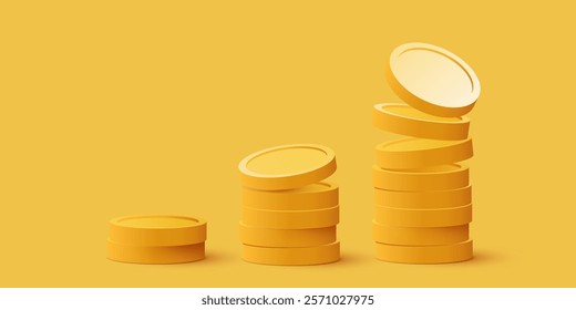 Growing stack of golden coins. Economics concept. Vector illustration