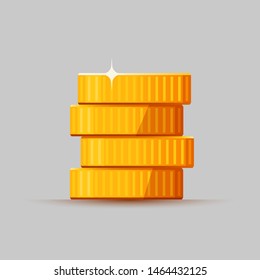 Growing stack of golden dollar coins isolated on white background. Economics concept. Vector illustration