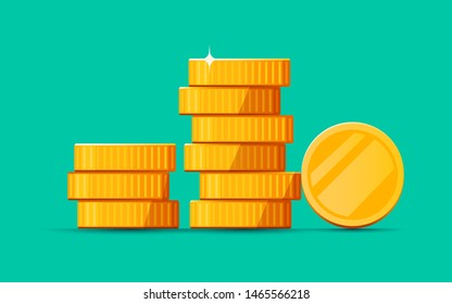 Growing stack of golden dollar coins background. Economics concept. Vector illustration