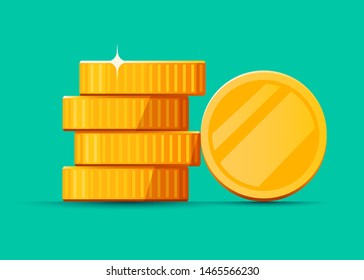 Growing stack of golden dollar coins background. Economics concept. Vector illustration