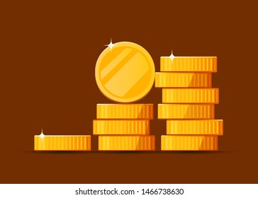 Growing stack of golden dollar coins background. Economics concept. Vector illustration