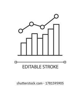 Growing statistic pixel perfect linear icon. Increasing business chart. Financial graph. Thin line customizable illustration. Contour symbol. Vector isolated outline drawing. Editable stroke
