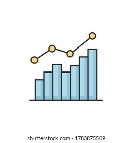 Growing statistic RGB color icon. Increasing business chart. Financial graph. Infographic for marketing strategy. Accounting research information. Economy report. Isolated vector illustration